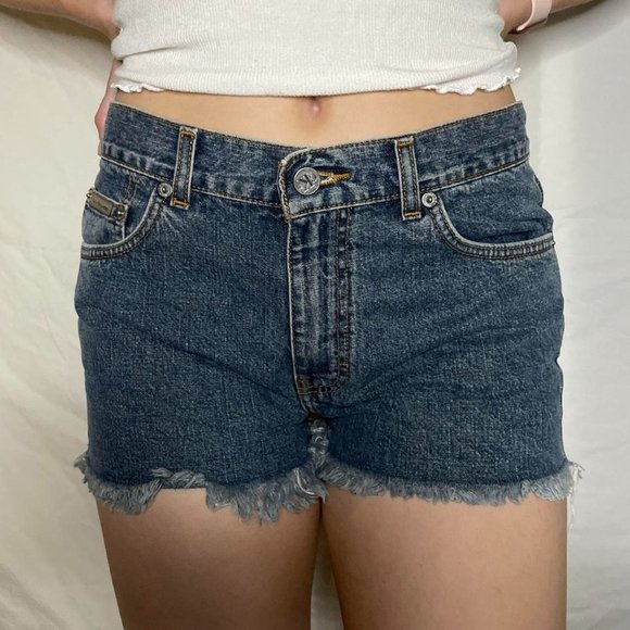 Calvin Klein Distressed Edge Blue Denim Shorts - Picture 1 of 4